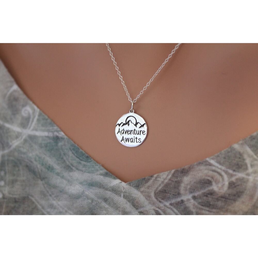 Sterling Silver Message Pendant - Adventure Awaits Necklace